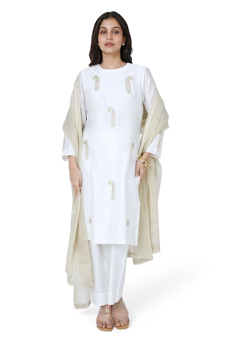 Komal Shah Chanderi Paisley Sequin Embroidered Kurta Pant Set 