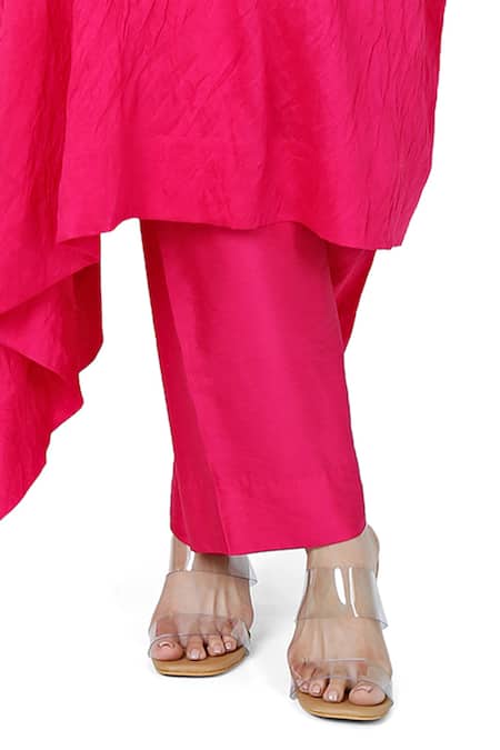 Buy_Komal Shah_Pink Plain Sc Embroidered Thread Round Pita Cape And Pant Set _Online_at_Aza_Fashions