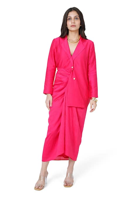 Komal Shah Plain Blazer & Draped Skirt Set 