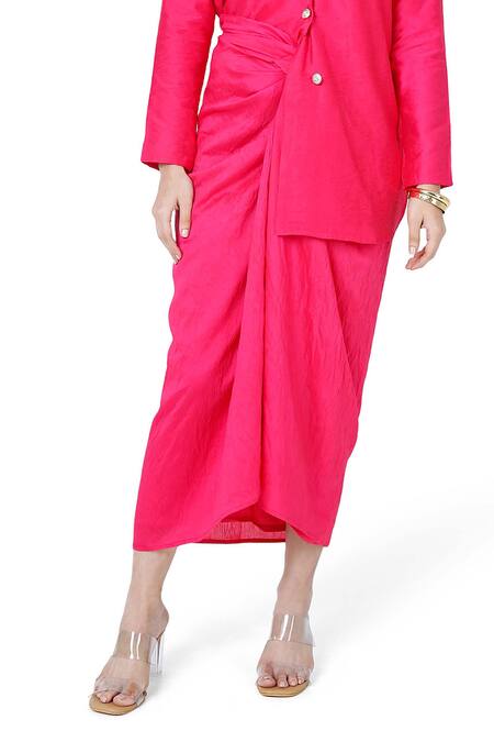Buy_Komal Shah_Pink Plain Sc Lapel Collar Blazer And Draped Skirt Set _Online_at_Aza_Fashions
