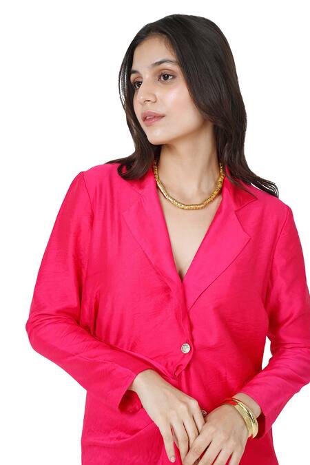 Shop_Komal Shah_Pink Plain Sc Lapel Collar Blazer And Draped Skirt Set _Online_at_Aza_Fashions