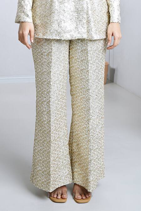 Buy_Komal Shah_White Coine Embroidered Sequin Lapel Collar Blazer And Pant Set _Online_at_Aza_Fashions