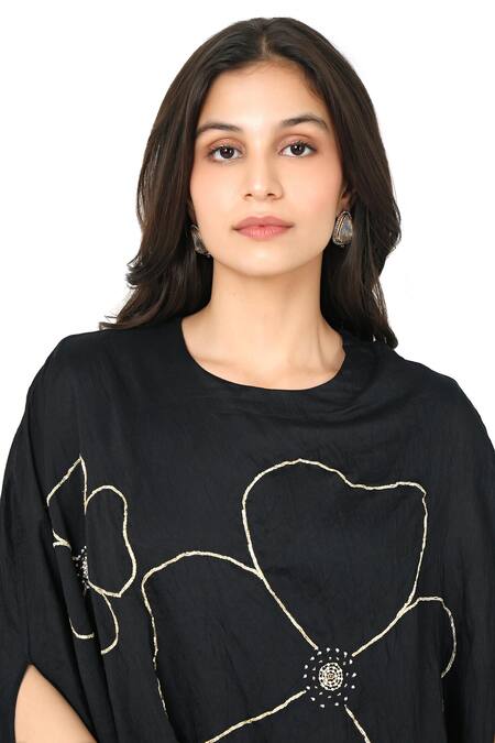 Komal Shah Black Plain Sc Embroidered Pita Round Asymmetric Cape And Pant Set Online at Aza Fashions Komal Shah_Black Plain Sc Embroidered Pita Round Asymmetric Cape And Pant Set _Online_at_Aza_Fashions