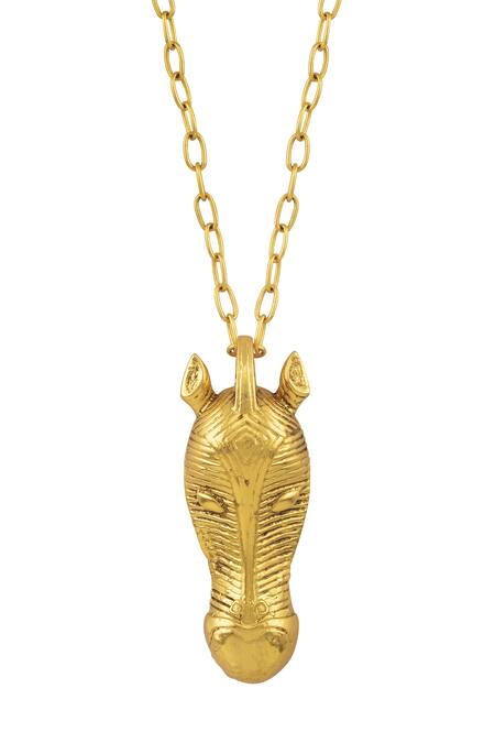 Masaba_Gold Plated Horse Mask Pendant Necklace_Online_at_Aza_Fashions