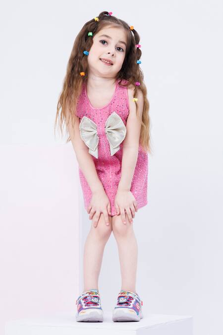 Buy_Hoity Moppet_Pink Denim Sequins Amuse Me Embroidered Dress _Online_at_Aza_Fashions