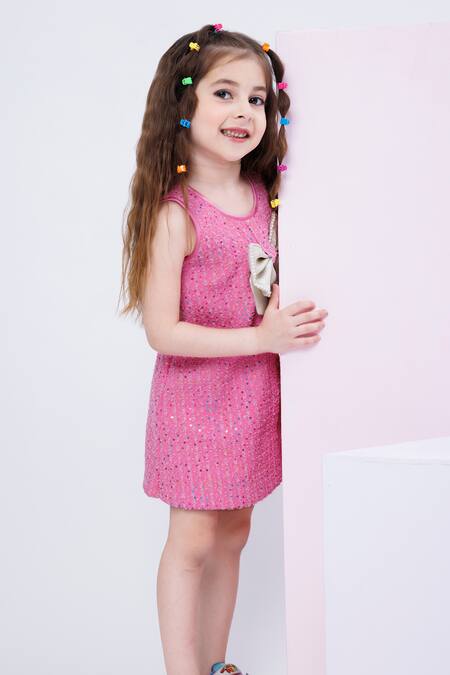 Shop_Hoity Moppet_Pink Denim Sequins Amuse Me Embroidered Dress _Online_at_Aza_Fashions