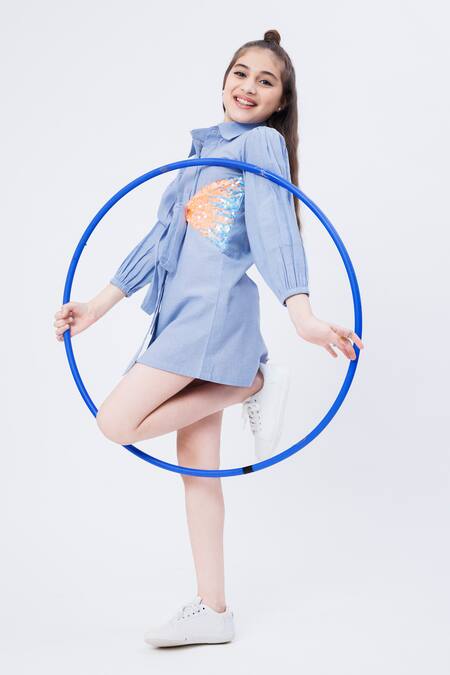 Buy Hoity Moppet Blue Denim, Cotton Sequins Cosmic Placement Embroidered Shirt Dress Online at Aza Fashions Buy_Hoity Moppet_Blue Denim, Cotton Sequins Cosmic Placement Embroidered Shirt Dress _Online_at_Aza_Fashions