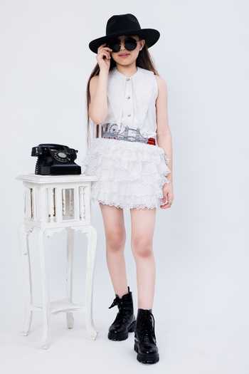 Hoity Moppet_White Crepe Lace, Embroidery Cosmopolitan Shirt Dress And Skirt Set_Online_at_Aza_Fashions