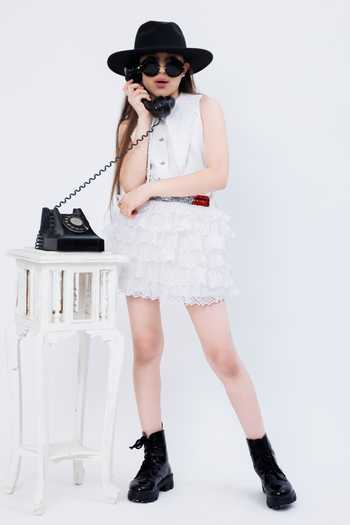 Buy_Hoity Moppet_White Crepe Lace, Embroidery Cosmopolitan Shirt Dress And Skirt Set_Online_at_Aza_Fashions