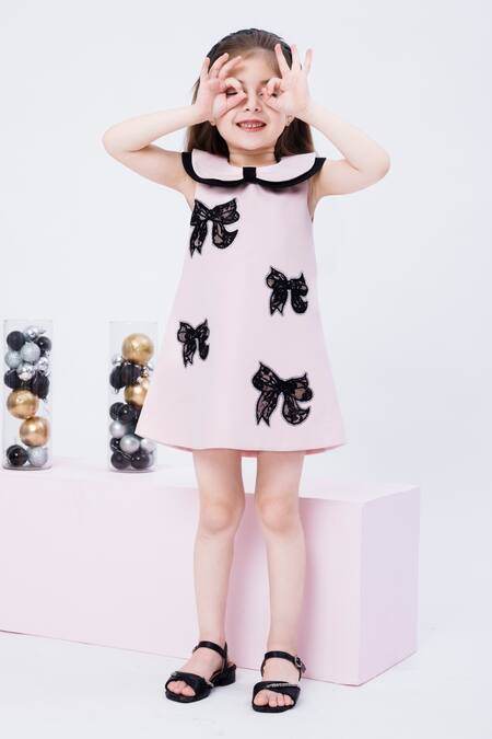 Hoity Moppet Pink Crepe Lace Cute Alert Embellished Dress Online at Aza Fashions Hoity Moppet_Pink Crepe Lace Cute Alert Embellished Dress _Online_at_Aza_Fashions