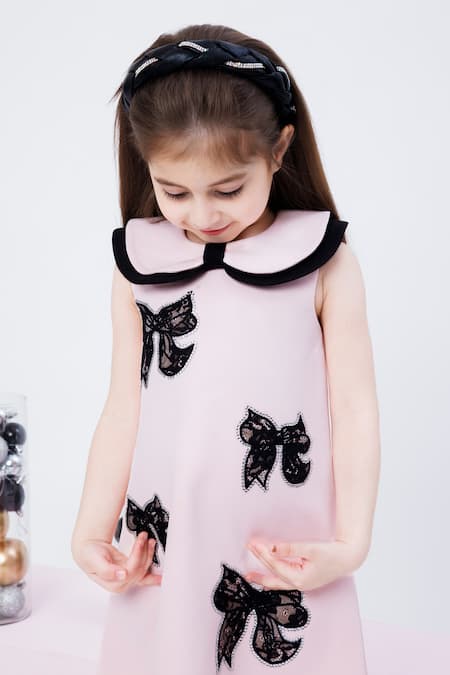 Buy Hoity Moppet Pink Crepe Lace Cute Alert Embellished Dress Online at Aza Fashions Buy_Hoity Moppet_Pink Crepe Lace Cute Alert Embellished Dress _Online_at_Aza_Fashions