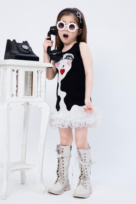 Shop_Hoity Moppet_Black Crepe Lace, Embroidery Electra Art Face Dress _at_Aza_Fashions