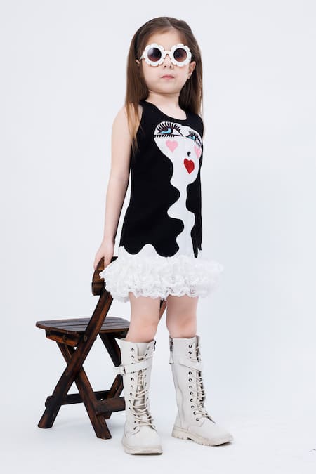Hoity Moppet_Black Crepe Lace, Embroidery Electra Art Face Dress _Online_at_Aza_Fashions