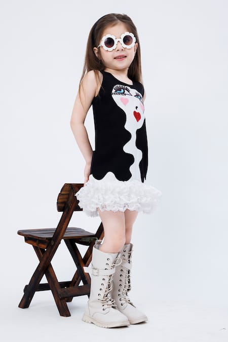 Buy_Hoity Moppet_Black Crepe Lace, Embroidery Electra Art Face Dress _Online_at_Aza_Fashions