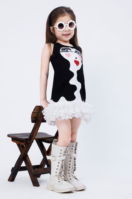 Shop_Hoity Moppet_Black Crepe Lace, Embroidery Electra Art Face Dress _Online_at_Aza_Fashions