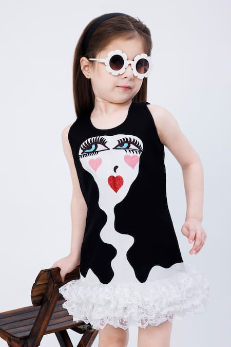 Hoity Moppet_Black Crepe Lace, Embroidery Electra Art Face Dress _at_Aza_Fashions