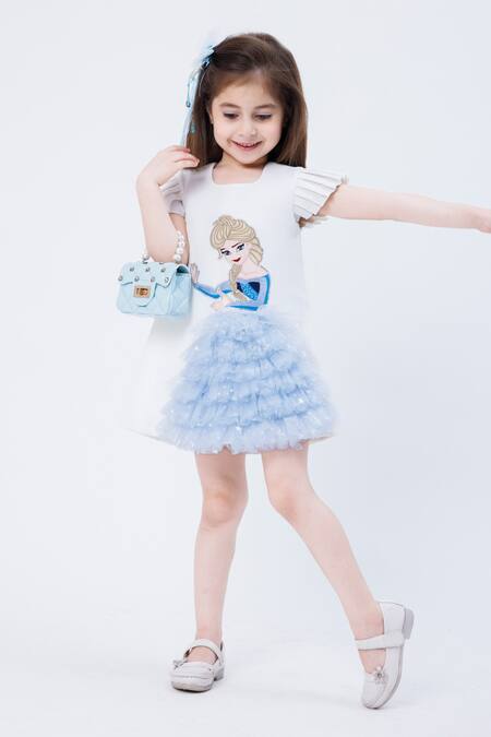 Hoity Moppet_White Crepe Fringe, Embroidery Elsa Patchwork Dress_Online_at_Aza_Fashions