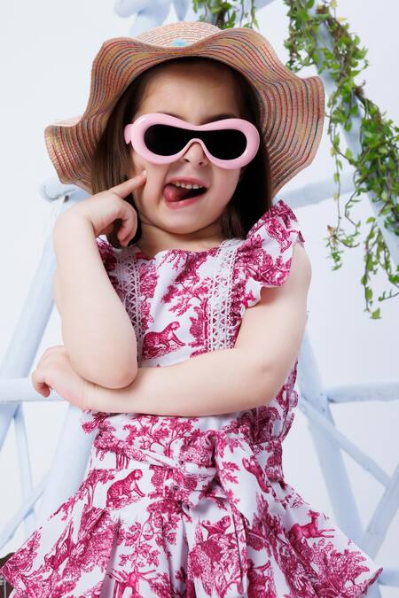 Hoity Moppet Pink Twill, Crepe Lace Girl Talk Jungle Print Dress Online at Aza Fashions Hoity Moppet_Pink Twill, Crepe Lace Girl Talk Jungle Print Dress _Online_at_Aza_Fashions