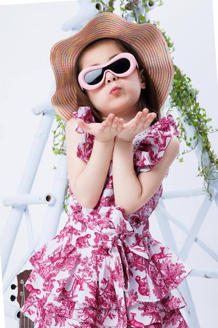 Buy Hoity Moppet Pink Twill, Crepe Lace Girl Talk Jungle Print Dress Online at Aza Fashions Buy_Hoity Moppet_Pink Twill, Crepe Lace Girl Talk Jungle Print Dress _Online_at_Aza_Fashions