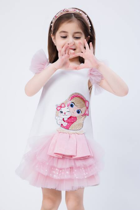 Hoity Moppet_White Crepe Embroidery Mariposa Doll Patchwork Dress _Online_at_Aza_Fashions