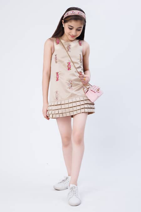 Buy Hoity Moppet Beige Satin Beads, Stones, Crystals Melody Candy Embroidered Dress Online at Aza Fashions Buy_Hoity Moppet_Beige Satin Beads, Stones, Crystals Melody Candy Embroidered Dress _Online_at_Aza_Fashions