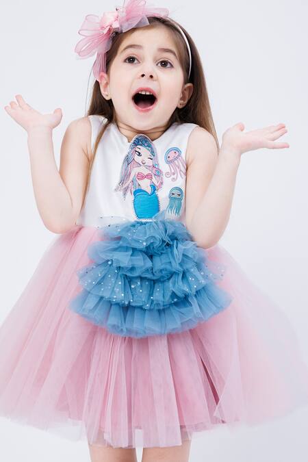 Buy Hoity Moppet White Crepe Ruffles, Patchwork Mermaid Embroidered Dress Online at Aza Fashions Buy_Hoity Moppet_White Crepe Ruffles, Patchwork Mermaid Embroidered Dress _Online_at_Aza_Fashions