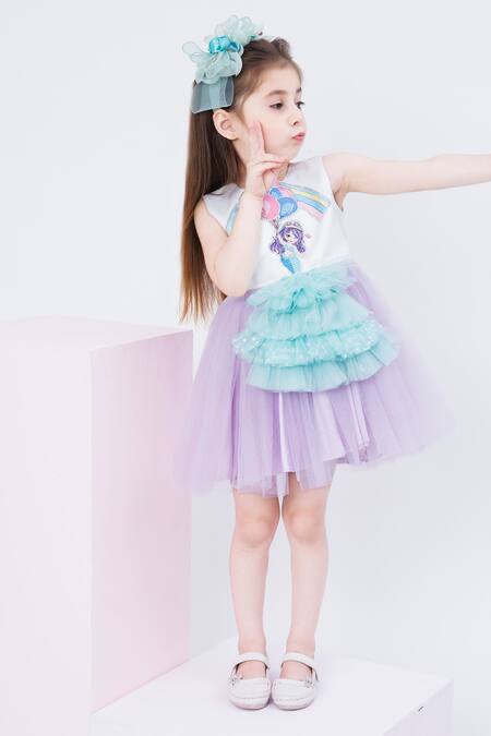 Hoity Moppet White Crepe Fringe Mermaid Patchwork Embroidered Shift Dress Online at Aza Fashions Hoity Moppet_White Crepe Fringe Mermaid Patchwork Embroidered Shift Dress _Online_at_Aza_Fashions