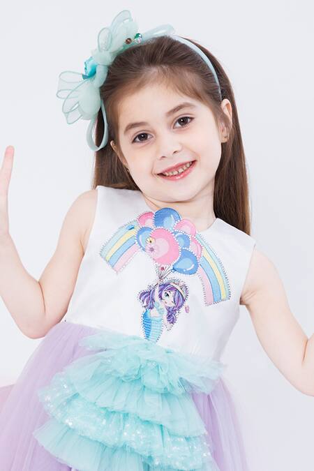 Hoity Moppet White Crepe Fringe Mermaid Patchwork Embroidered Shift Dress at Aza Fashions Hoity Moppet_White Crepe Fringe Mermaid Patchwork Embroidered Shift Dress _at_Aza_Fashions