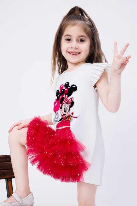 Shop Hoity Moppet White Crepe Sequins Minnie Me Patchwork Embroidered Dress at Aza Fashions Shop_Hoity Moppet_White Crepe Sequins Minnie Me Patchwork Embroidered Dress _at_Aza_Fashions