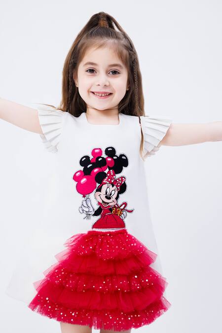 Hoity Moppet White Crepe Sequins Minnie Me Patchwork Embroidered Dress Online at Aza Fashions Hoity Moppet_White Crepe Sequins Minnie Me Patchwork Embroidered Dress _Online_at_Aza_Fashions