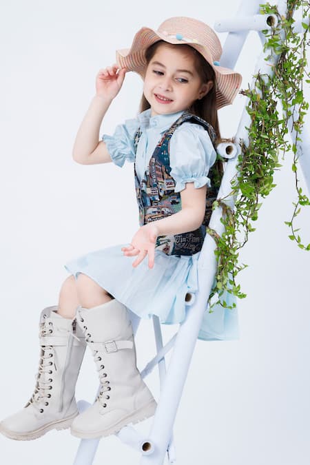 Buy Hoity Moppet Blue Jacquard, Poplin Spot Light Shirt Dress With Woven Waistcoat Online at Aza Fashions Buy_Hoity Moppet_Blue Jacquard, Poplin Spot Light Shirt Dress With Woven Waistcoat _Online_at_Aza_Fashions
