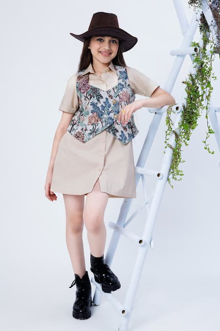 Hoity Moppet Wood Winked Dress With Woven Waistcoat 