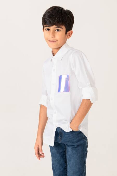Shop Panchhi By Kanupriya Tibrewala White Cotton Boy You Shine Shirt at Aza Fashions Shop_Panchhi By Kanupriya Tibrewala_White Cotton Boy You Shine Shirt_at_Aza_Fashions