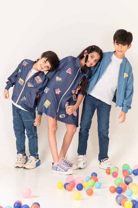 Panchhi By Kanupriya Tibrewala Blue Denim Full Of Joy Applique Dress Online at Aza Fashions Panchhi By Kanupriya Tibrewala_Blue Denim Full Of Joy Applique Dress_Online_at_Aza_Fashions