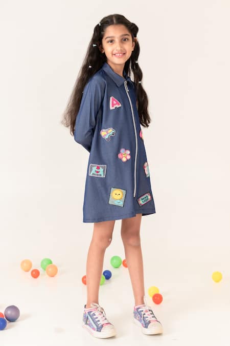 Buy Panchhi By Kanupriya Tibrewala Blue Denim Full Of Joy Applique Dress Online at Aza Fashions Buy_Panchhi By Kanupriya Tibrewala_Blue Denim Full Of Joy Applique Dress_Online_at_Aza_Fashions