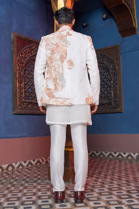 Shop_Ankur J_Cream Habutai Silk Printed Floral Blazer Kurta Set _at_Aza_Fashions