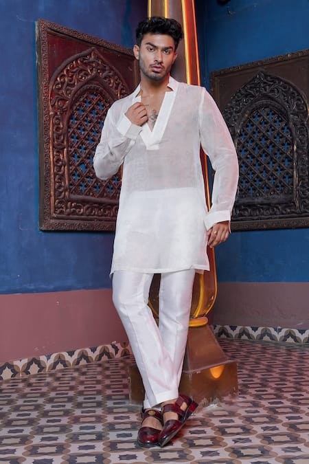 Ankur J Tonal Floral Print Kurta With Pant Pyjama 