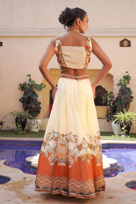 Ankur J Combination Print Lehenga Set With Embellished Blouse 