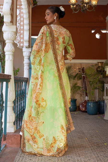 Shop Ankur J Green Habutai Silk Printed Sequins V-neck Floral Mix Anarkali Palazzo Set at Aza Fashions Shop_Ankur J_Green Habutai Silk Printed Sequins V-neck Floral Mix Anarkali Palazzo Set _at_Aza_Fashions