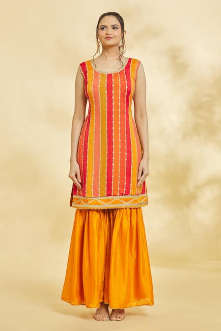 Samyukta Singhania_Multi Color Nylon, Silk, Net Gota Patti, Embroidery Stripe Kurta Sharara Set _Online_at_Aza_Fashions