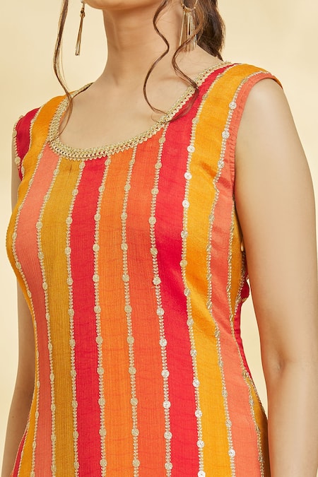 Buy_Samyukta Singhania_Multi Color Nylon, Silk, Net Gota Patti, Embroidery Stripe Kurta Sharara Set _Online_at_Aza_Fashions