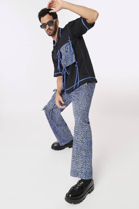 Shop Dark Hour Black Cotton Satin Tape Detail Shirt at Aza Fashions Shop_Dark Hour_Black Cotton Satin Tape Detail Shirt _at_Aza_Fashions