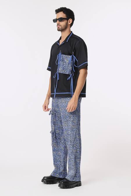 Shop Dark Hour Blue Cotton Satin Abstract Print Pant at Aza Fashions Shop_Dark Hour_Blue Cotton Satin Abstract Print Pant _at_Aza_Fashions