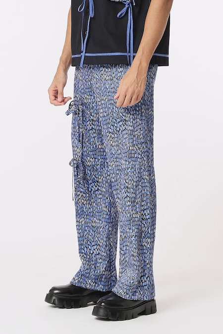 Dark Hour Blue Cotton Satin Abstract Print Pant Online at Aza Fashions Dark Hour_Blue Cotton Satin Abstract Print Pant _Online_at_Aza_Fashions
