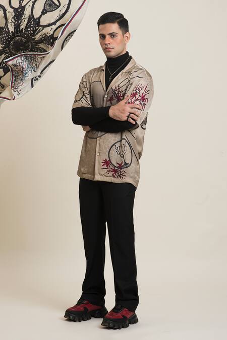 Dark Hour_Beige Modal Satin Printed Tarot Card Shirt _Online_at_Aza_Fashions