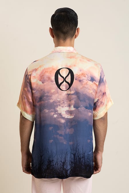 Shop_Dark Hour_Multi Color Bemberg Satin Printed Sunset Shirt _at_Aza_Fashions