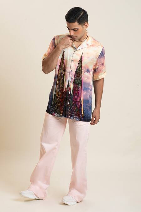 Dark Hour_Multi Color Bemberg Satin Printed Sunset Shirt _Online_at_Aza_Fashions