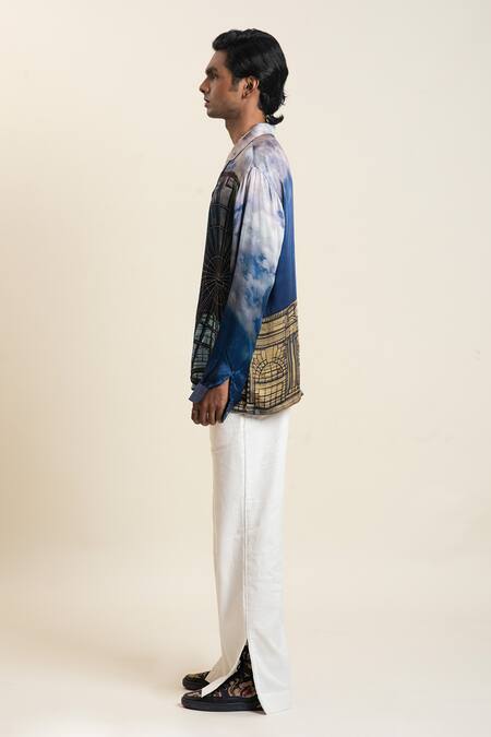 Buy_Dark Hour_Blue Bemberg Satin Printed Shirt _Online_at_Aza_Fashions