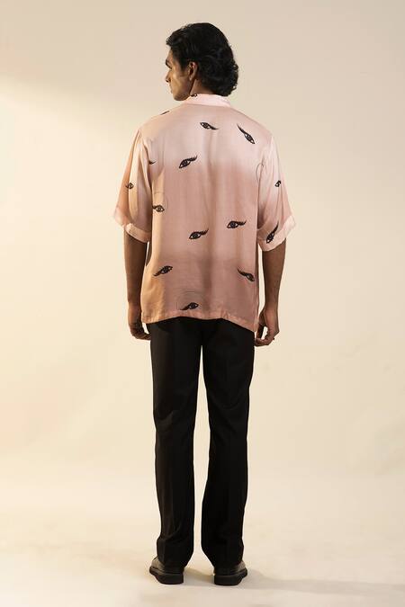 Shop_Dark Hour_Pink Modal, Satin Camp Collar Printed Shirt_at_Aza_Fashions