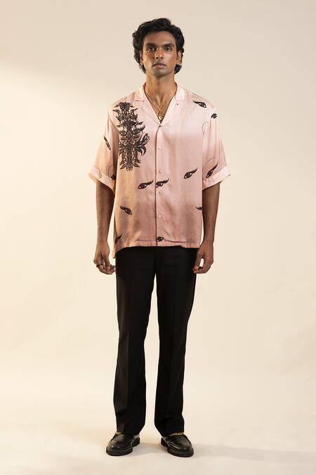 Dark Hour_Pink Modal, Satin Camp Collar Printed Shirt_Online_at_Aza_Fashions